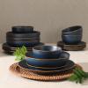 image:imageGibson Home Hometown Diner 12Piece Porcelain Dinnerware Set Round Plates and Bowls Set for 4 White with Green Rim Dishwasher Safe  Dinner Plate Salad Plate amp Cereal BowlNavy Blue Hazeltine