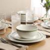 image:imageGibson Home Hometown Diner 12Piece Porcelain Dinnerware Set Round Plates and Bowls Set for 4 White with Green Rim Dishwasher Safe  Dinner Plate Salad Plate amp Cereal BowlWhite w Green Rim Hometown Diner