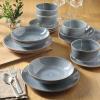 image:imageGibson Home Hometown Diner 12Piece Porcelain Dinnerware Set Round Plates and Bowls Set for 4 White with Green Rim Dishwasher Safe  Dinner Plate Salad Plate amp Cereal BowlBlue Stonebury
