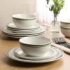 image:imageGibson Home Hometown Diner 12Piece Porcelain Dinnerware Set Round Plates and Bowls Set for 4 White with Green Rim Dishwasher Safe  Dinner Plate Salad Plate amp Cereal BowlWhite w Green Rim Hometown Diner