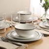 image:imageGibson Home Hometown Diner 12Piece Porcelain Dinnerware Set Round Plates and Bowls Set for 4 White with Green Rim Dishwasher Safe  Dinner Plate Salad Plate amp Cereal BowlWhite w Black Rim Hometown Diner