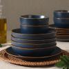 image:imageGibson Home Hometown Diner 12Piece Porcelain Dinnerware Set Round Plates and Bowls Set for 4 White with Green Rim Dishwasher Safe  Dinner Plate Salad Plate amp Cereal BowlNavy Blue Hazeltine