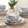 image:imageGibson Home Hometown Diner 12Piece Porcelain Dinnerware Set Round Plates and Bowls Set for 4 White with Green Rim Dishwasher Safe  Dinner Plate Salad Plate amp Cereal BowlBlue Floral Palace Suite