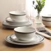 image:imageGibson Home Hometown Diner 12Piece Porcelain Dinnerware Set Round Plates and Bowls Set for 4 White with Green Rim Dishwasher Safe  Dinner Plate Salad Plate amp Cereal BowlWhite w Black Rim Hometown Diner