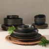 image:imageGibson Home Hometown Diner 12Piece Porcelain Dinnerware Set Round Plates and Bowls Set for 4 White with Green Rim Dishwasher Safe  Dinner Plate Salad Plate amp Cereal BowlBlack Hazeltine