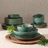 image:imageGibson Home Hometown Diner 12Piece Porcelain Dinnerware Set Round Plates and Bowls Set for 4 White with Green Rim Dishwasher Safe  Dinner Plate Salad Plate amp Cereal BowlGreen Hazeltine