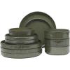 image:imageGibson Elite Humphrey Lane 12 Piece Service for 4 Plates and Bowls Reactive Glaze Dishes Stoneware Ceramic Dinnerware Set  WhiteDark Green Townscape