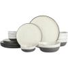 image:imageGibson Elite Octavia Place 16 Piece Stoneware Dinnerware Set Service for 4 Coupe Modern Plates amp Bowls Reactive Glaze Finish Taupe Microwave amp Dishwasher SafeWhite and Black Rhinebeck