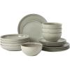 image:imageGibson Elite Octavia Place 16 Piece Stoneware Dinnerware Set Service for 4 Coupe Modern Plates amp Bowls Reactive Glaze Finish Taupe Microwave amp Dishwasher SafeAsh White Beckett