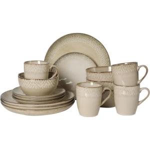 image:imageGibson Elite Octavia Place 16 Piece Stoneware Dinnerware Set Service for 4 Coupe Modern Plates amp Bowls Reactive Glaze Finish Taupe Microwave amp Dishwasher SafeTaupe Jasper