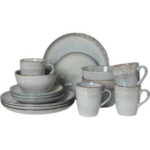 image:imageGibson Elite Octavia Place 16 Piece Stoneware Dinnerware Set Service for 4 Coupe Modern Plates amp Bowls Reactive Glaze Finish Taupe Microwave amp Dishwasher SafeGrey Jasper