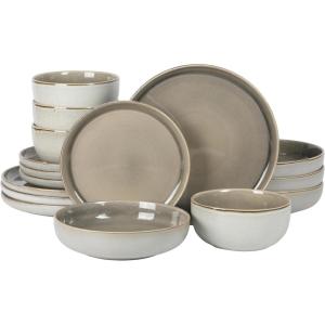 image:imageGibson Elite Octavia Place 16 Piece Stoneware Dinnerware Set Service for 4 Coupe Modern Plates amp Bowls Reactive Glaze Finish Taupe Microwave amp Dishwasher SafeLight Taupe Sunveil