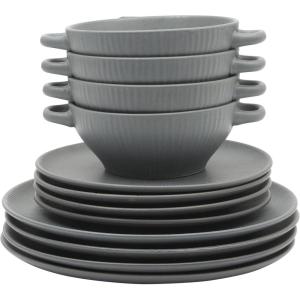 image:imageGibson Elite Sandy Pines 4 Piece Nesting Bowl Set 4 55 7 amp 9 Round Stoneware Bowls Reactive Glaze Finish Blue Mixing Prep amp Serving Bowls Microwave amp Dishwasher SafeDark Blue Clover Hill