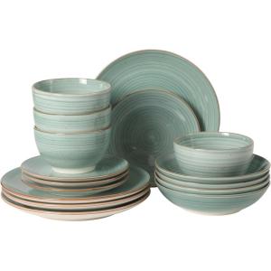 image:imageGibson Home Hometown Diner 12Piece Porcelain Dinnerware Set Round Plates and Bowls Set for 4 White with Green Rim Dishwasher Safe  Dinner Plate Salad Plate amp Cereal BowlTeal Stonebury