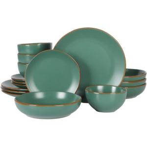 image:imageGibson Home Hometown Diner 12Piece Porcelain Dinnerware Set Round Plates and Bowls Set for 4 White with Green Rim Dishwasher Safe  Dinner Plate Salad Plate amp Cereal BowlGreen Hazeltine