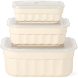 image:imageMartha Stewart Broadbrook 6 Piece Stoneware Meal Prep Container Set with Lids Rectangular Food Storage amp Bakewar Oven Refridgerator Microwave Dishwasher SafeCream Broadbrook  Rectangular