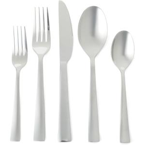 image:imageMartha Stewart Chiggi 20Piece Silver Stainless Steel Flatware Set Service for 4  Dinner Forks Salad Forks Knives Dinner Spoons amp Teaspoons  Minimalist Silver Mirror Polish Dishwasher SafeSilver Chiggi
