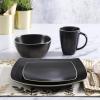 image:imageGibson Home Chiswick House 16Piece Stoneware Dinnerware Set Round Plates and Bowls Set for 4 Green with Wax Relief Embossed Rim Detail Dishwasher Safe  Dinner Plate Salad Plate amp Cereal BowlMatte Black