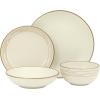 image:imageGibson Home Chiswick House 16Piece Stoneware Dinnerware Set Round Plates and Bowls Set for 4 Green with Wax Relief Embossed Rim Detail Dishwasher Safe  Dinner Plate Salad Plate amp Cereal BowlWhite w Wax Relief Embossed Rim Chiswick House