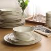 image:imageGibson Home Chiswick House 16Piece Stoneware Dinnerware Set Round Plates and Bowls Set for 4 Green with Wax Relief Embossed Rim Detail Dishwasher Safe  Dinner Plate Salad Plate amp Cereal BowlWhite w Wax Relief Embossed Rim Chiswick House