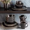 image:imageGibson Home Chiswick House 16Piece Stoneware Dinnerware Set Round Plates and Bowls Set for 4 Green with Wax Relief Embossed Rim Detail Dishwasher Safe  Dinner Plate Salad Plate amp Cereal BowlMatte Black