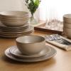 image:imageGibson Home Chiswick House 16Piece Stoneware Dinnerware Set Round Plates and Bowls Set for 4 Green with Wax Relief Embossed Rim Detail Dishwasher Safe  Dinner Plate Salad Plate amp Cereal BowlBeige w Wax Relief Embossed Rim Chiswick House