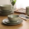 image:imageGibson Home Chiswick House 16Piece Stoneware Dinnerware Set Round Plates and Bowls Set for 4 Green with Wax Relief Embossed Rim Detail Dishwasher Safe  Dinner Plate Salad Plate amp Cereal BowlGreen w Wax Relief Embossed Rim Chiswick House