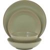 image:imageGibson Home Chiswick House 16Piece Stoneware Dinnerware Set Round Plates and Bowls Set for 4 Green with Wax Relief Embossed Rim Detail Dishwasher Safe  Dinner Plate Salad Plate amp Cereal BowlGreen w Wax Relief Embossed Rim Chiswick House