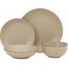 image:imageGibson Home Chiswick House 16Piece Stoneware Dinnerware Set Round Plates and Bowls Set for 4 Green with Wax Relief Embossed Rim Detail Dishwasher Safe  Dinner Plate Salad Plate amp Cereal BowlBeige w Wax Relief Embossed Rim Chiswick House