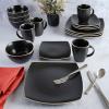 image:imageGibson Home Chiswick House 16Piece Stoneware Dinnerware Set Round Plates and Bowls Set for 4 Green with Wax Relief Embossed Rim Detail Dishwasher Safe  Dinner Plate Salad Plate amp Cereal BowlMatte Black