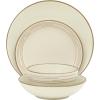 image:imageGibson Home Chiswick House 16Piece Stoneware Dinnerware Set Round Plates and Bowls Set for 4 Green with Wax Relief Embossed Rim Detail Dishwasher Safe  Dinner Plate Salad Plate amp Cereal BowlWhite w Wax Relief Embossed Rim Chiswick House