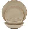 image:imageGibson Home Chiswick House 16Piece Stoneware Dinnerware Set Round Plates and Bowls Set for 4 Green with Wax Relief Embossed Rim Detail Dishwasher Safe  Dinner Plate Salad Plate amp Cereal BowlBeige w Wax Relief Embossed Rim Chiswick House
