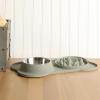 image:imageGibson Home Wags N Whiskers 3 Piece Elevated Pet Bowl Set 12oz Stainless Steel Dog amp Cat Bowl with PP Stand NonSlip Raised Feeder Food amp Water Station Dishwasher Safe BlueGreen Curious Canines Bone Shaped Double Bowl