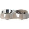 image:imageGibson Home Wags N Whiskers 3 Piece Elevated Pet Bowl Set 12oz Stainless Steel Dog amp Cat Bowl with PP Stand NonSlip Raised Feeder Food amp Water Station Dishwasher Safe BlueTaupe Curious Canines Double Bowl