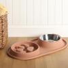 image:imageGibson Home Wags N Whiskers 3 Piece Elevated Pet Bowl Set 12oz Stainless Steel Dog amp Cat Bowl with PP Stand NonSlip Raised Feeder Food amp Water Station Dishwasher Safe BlueBlush Curious Canines Bone Shaped Double Bowl