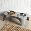 image:imageGibson Home Wags N Whiskers 3 Piece Elevated Pet Bowl Set 12oz Stainless Steel Dog amp Cat Bowl with PP Stand NonSlip Raised Feeder Food amp Water Station Dishwasher Safe BlueGrey Bow Wow Meow