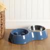 image:imageGibson Home Wags N Whiskers 3 Piece Elevated Pet Bowl Set 12oz Stainless Steel Dog amp Cat Bowl with PP Stand NonSlip Raised Feeder Food amp Water Station Dishwasher Safe BlueBlue Curious Canines Double Bowl