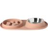 image:imageGibson Home Wags N Whiskers 3 Piece Elevated Pet Bowl Set 12oz Stainless Steel Dog amp Cat Bowl with PP Stand NonSlip Raised Feeder Food amp Water Station Dishwasher Safe BlueBlush Curious Canines Bone Shaped Double Bowl
