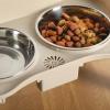 image:imageGibson Home Wags N Whiskers 3 Piece Elevated Pet Bowl Set 12oz Stainless Steel Dog amp Cat Bowl with PP Stand NonSlip Raised Feeder Food amp Water Station Dishwasher Safe BlueTaupe Wags N Whiskers