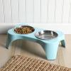 image:imageGibson Home Wags N Whiskers 3 Piece Elevated Pet Bowl Set 12oz Stainless Steel Dog amp Cat Bowl with PP Stand NonSlip Raised Feeder Food amp Water Station Dishwasher Safe BlueTeal Bow Wow Meow