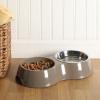 image:imageGibson Home Wags N Whiskers 3 Piece Elevated Pet Bowl Set 12oz Stainless Steel Dog amp Cat Bowl with PP Stand NonSlip Raised Feeder Food amp Water Station Dishwasher Safe BlueTaupe Curious Canines Double Bowl