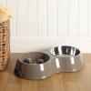 image:imageGibson Home Wags N Whiskers 3 Piece Elevated Pet Bowl Set 12oz Stainless Steel Dog amp Cat Bowl with PP Stand NonSlip Raised Feeder Food amp Water Station Dishwasher Safe BlueTaupe Curious Canines Double Bowl