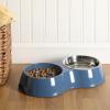 image:imageGibson Home Wags N Whiskers 3 Piece Elevated Pet Bowl Set 12oz Stainless Steel Dog amp Cat Bowl with PP Stand NonSlip Raised Feeder Food amp Water Station Dishwasher Safe BlueBlue Curious Canines Double Bowl