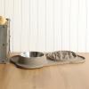 image:imageGibson Home Wags N Whiskers 3 Piece Elevated Pet Bowl Set 12oz Stainless Steel Dog amp Cat Bowl with PP Stand NonSlip Raised Feeder Food amp Water Station Dishwasher Safe BlueTaupe Curious Canines Bone Shaped Double Bowl