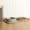image:imageGibson Home Wags N Whiskers 3 Piece Elevated Pet Bowl Set 12oz Stainless Steel Dog amp Cat Bowl with PP Stand NonSlip Raised Feeder Food amp Water Station Dishwasher Safe BlueGreen Curious Canines Bone Shaped Double Bowl