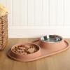 image:imageGibson Home Wags N Whiskers 3 Piece Elevated Pet Bowl Set 12oz Stainless Steel Dog amp Cat Bowl with PP Stand NonSlip Raised Feeder Food amp Water Station Dishwasher Safe BlueBlush Curious Canines Bone Shaped Double Bowl