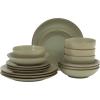 image:imageGibson Home Chiswick House 16Piece Stoneware Dinnerware Set Round Plates and Bowls Set for 4 Green with Wax Relief Embossed Rim Detail Dishwasher Safe  Dinner Plate Salad Plate amp Cereal BowlGreen w Wax Relief Embossed Rim Chiswick House