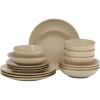 image:imageGibson Home Chiswick House 16Piece Stoneware Dinnerware Set Round Plates and Bowls Set for 4 Green with Wax Relief Embossed Rim Detail Dishwasher Safe  Dinner Plate Salad Plate amp Cereal BowlBeige w Wax Relief Embossed Rim Chiswick House