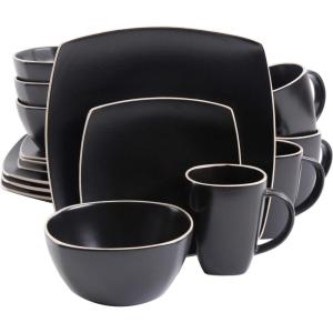 image:imageGibson Home Chiswick House 16Piece Stoneware Dinnerware Set Round Plates and Bowls Set for 4 Green with Wax Relief Embossed Rim Detail Dishwasher Safe  Dinner Plate Salad Plate amp Cereal BowlMatte Black