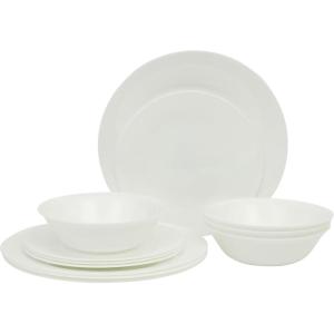 image:imageGibson Home Vanilla Hills 12Piece Opal Glass Dinnerware Set Service for 4  Includes 10 Dinner Plates 85 Salad Plates amp Bowls  Microwave Safe Dishwasher Safe Chip Resistant  White RoundWhite Vanilla Hills